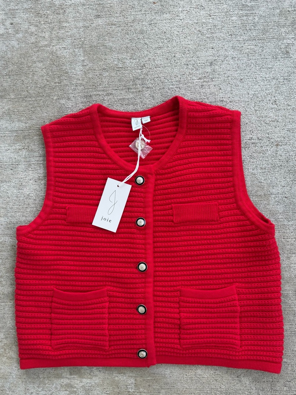 Joie Women’s XL Red Ribbed Button Cardigan Vest Sweater Top Shirt Preppy NWT